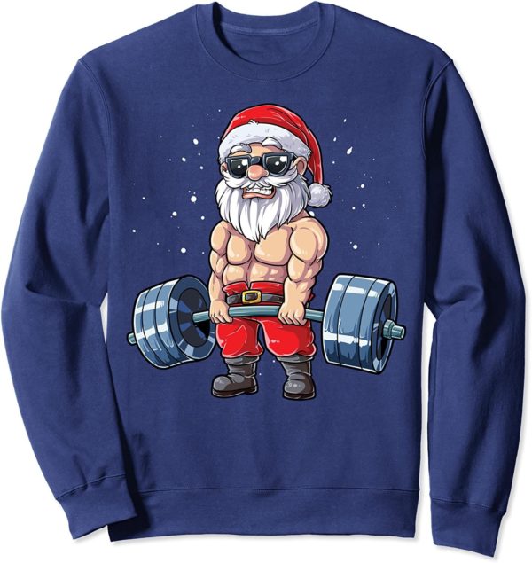 Santa Weightlifting Christmas Fitness Gym Sweatshirt Sweatshirt Navy S