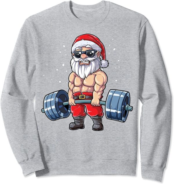 Santa Weightlifting Christmas Fitness Gym Sweatshirt Sweatshirt Sport Grey S