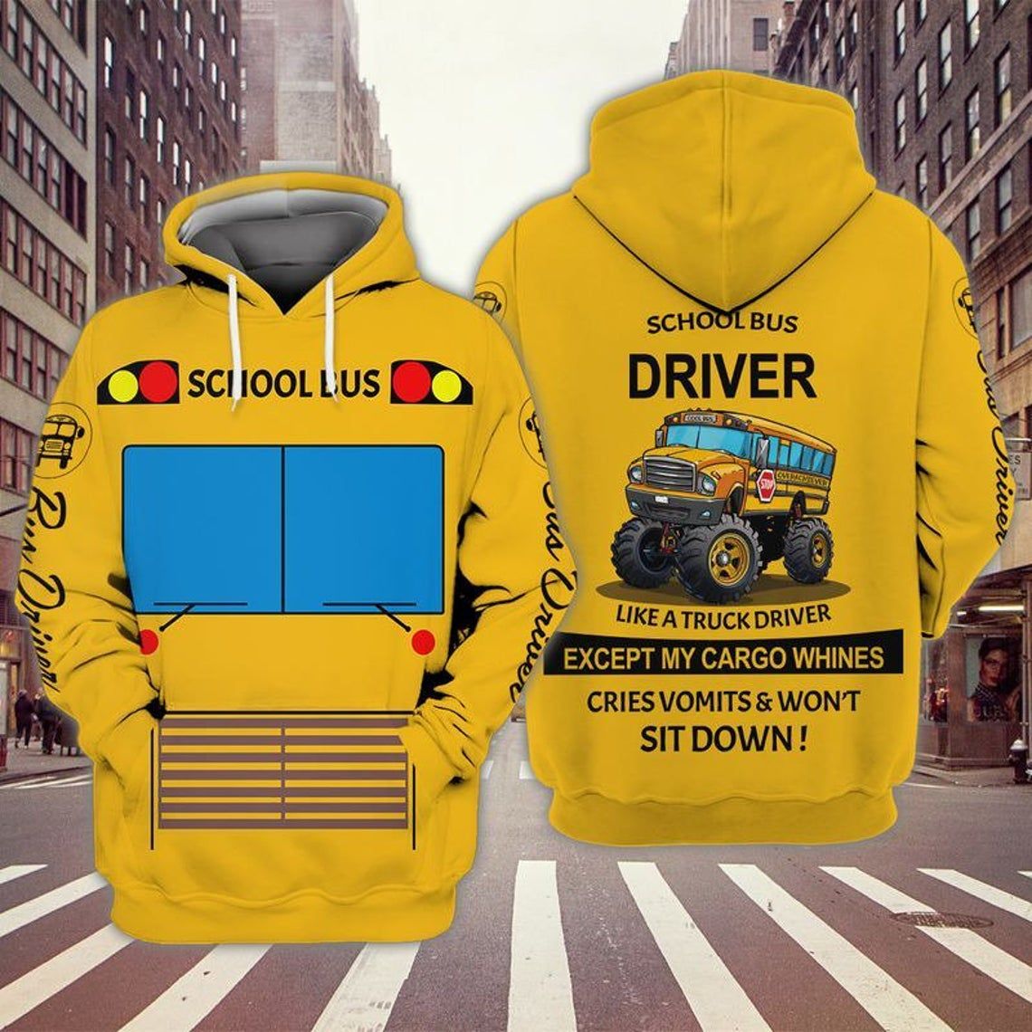 School Bus Driver 3D All Over Print Hoodie Style: 3D Hoodie, Color: Yellow