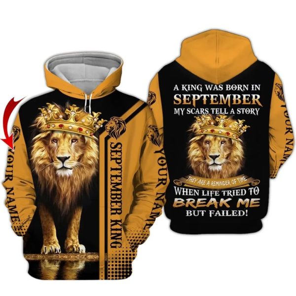 September Guy Lion King Personalized Name 3D All Over Printed Shirt 3D Hoodie Black S