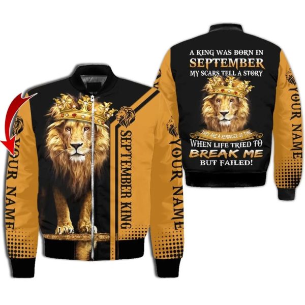September Guy Lion King Personalized Name 3D All Over Printed Shirt Bomber Jacker Black S
