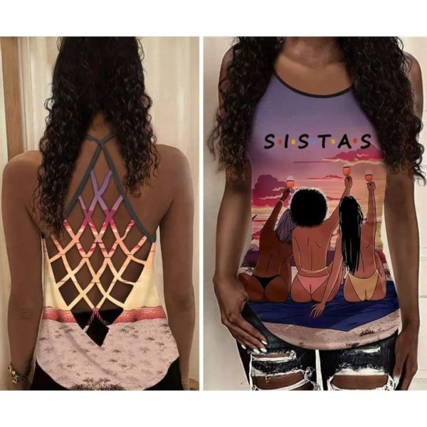Sistas 3D Printed, Gift For Black Girls Criss Cross Tank Top product photo 0