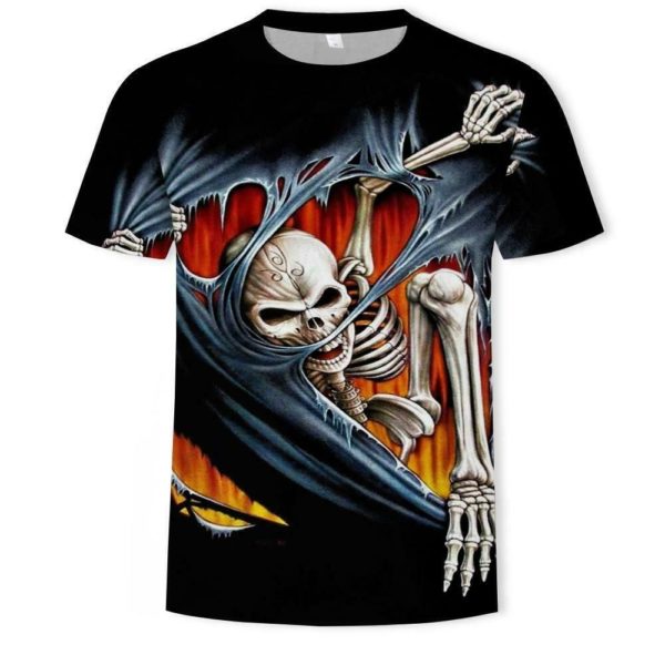 Skeleton With Flames All Over Print 3D T-Shirt 3D T-Shirt Black S