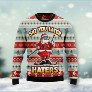 Ski You Later Haters Santa Christmas Sweater AOP Sweater Red S