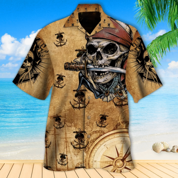 Skull Pirates Of The Sea Hawaiian Shirt Short-Sleeve Hawaiian Shirt Orange S
