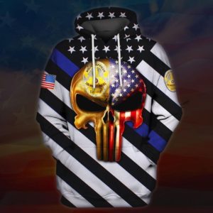 Skull Us Flag Police Officer Los Angeles All 3D Over Printed Shirt 3D Hoodie Black S