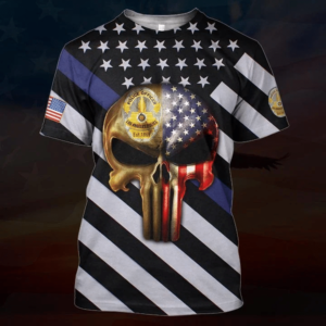 Skull Us Flag Police Officer Los Angeles All 3D Over Printed Shirt 3D T-Shirt Black S