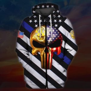 Skull Us Flag Police Officer Los Angeles All 3D Over Printed Shirt 3D Zip Hoodie Black S