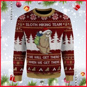 Sloth Hiking Team We Will Get There When We Get There Sloth Camping Christmas Sweater AOP Sweater Maroon S