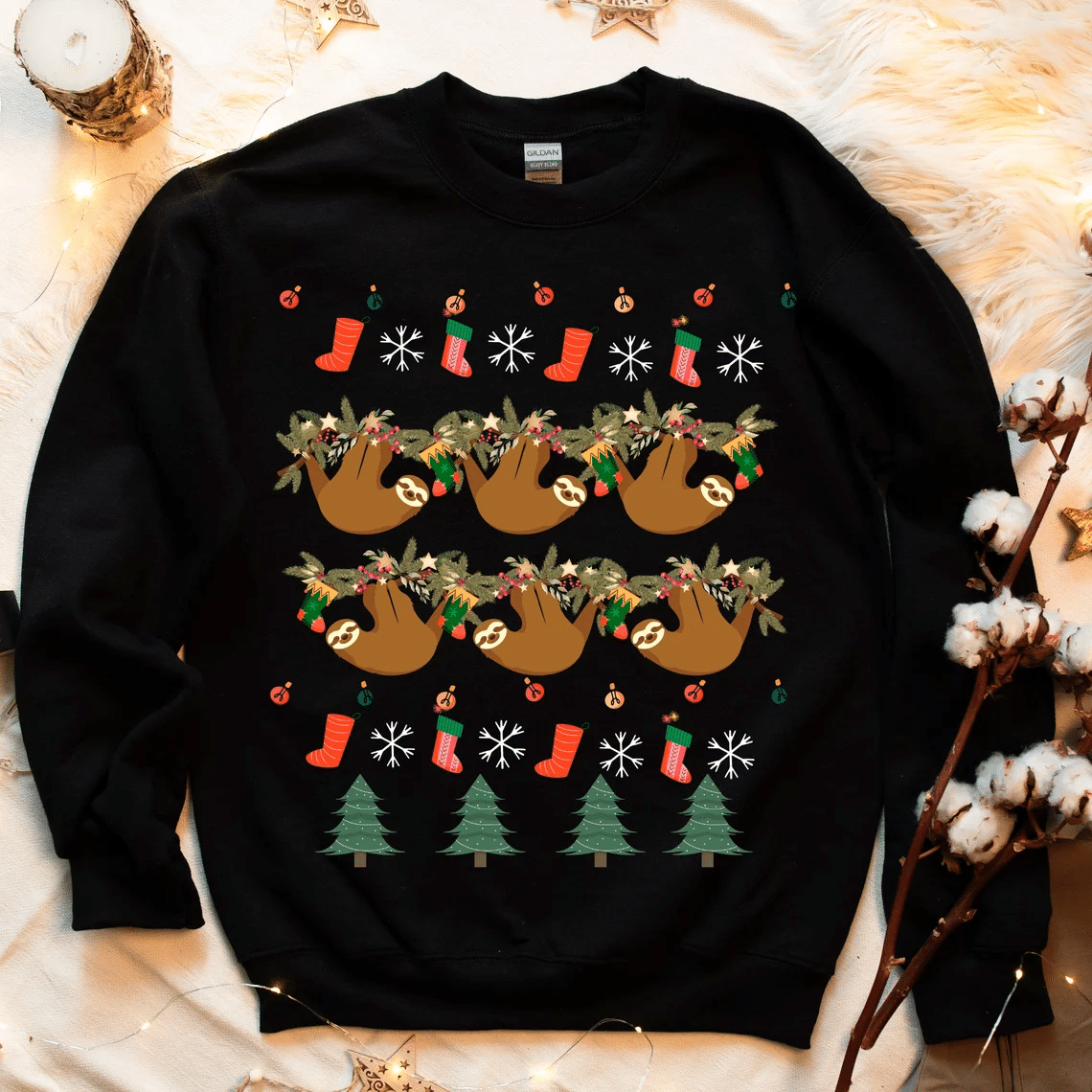 Sloth Stocking Ugly Christmas Sweatshirt  Gift For Christmas Style: Sweatshirt, Color: Black