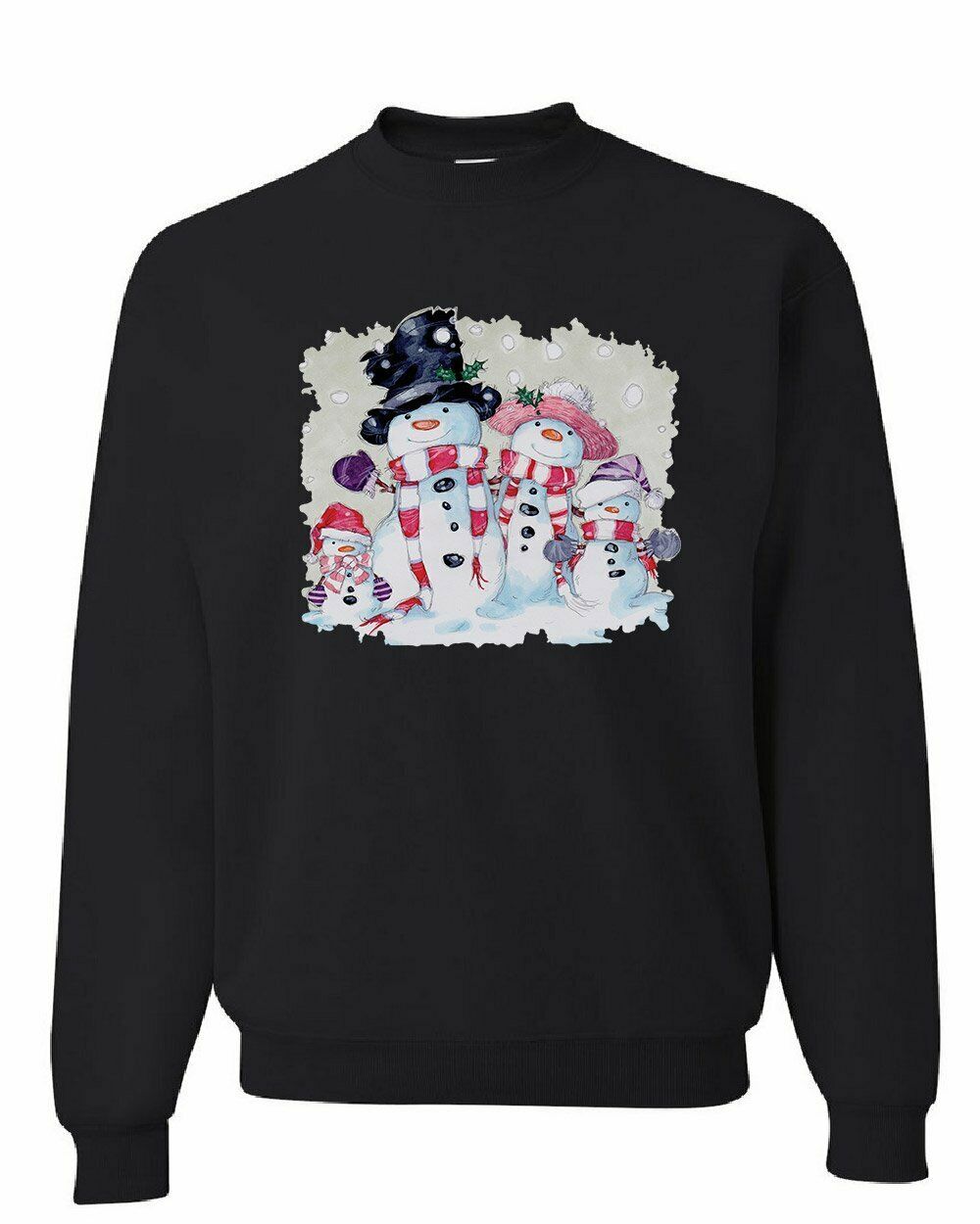 Snowman Family Ugly Christmas Sweatshirt Style: Sweatshirt, Color: Black