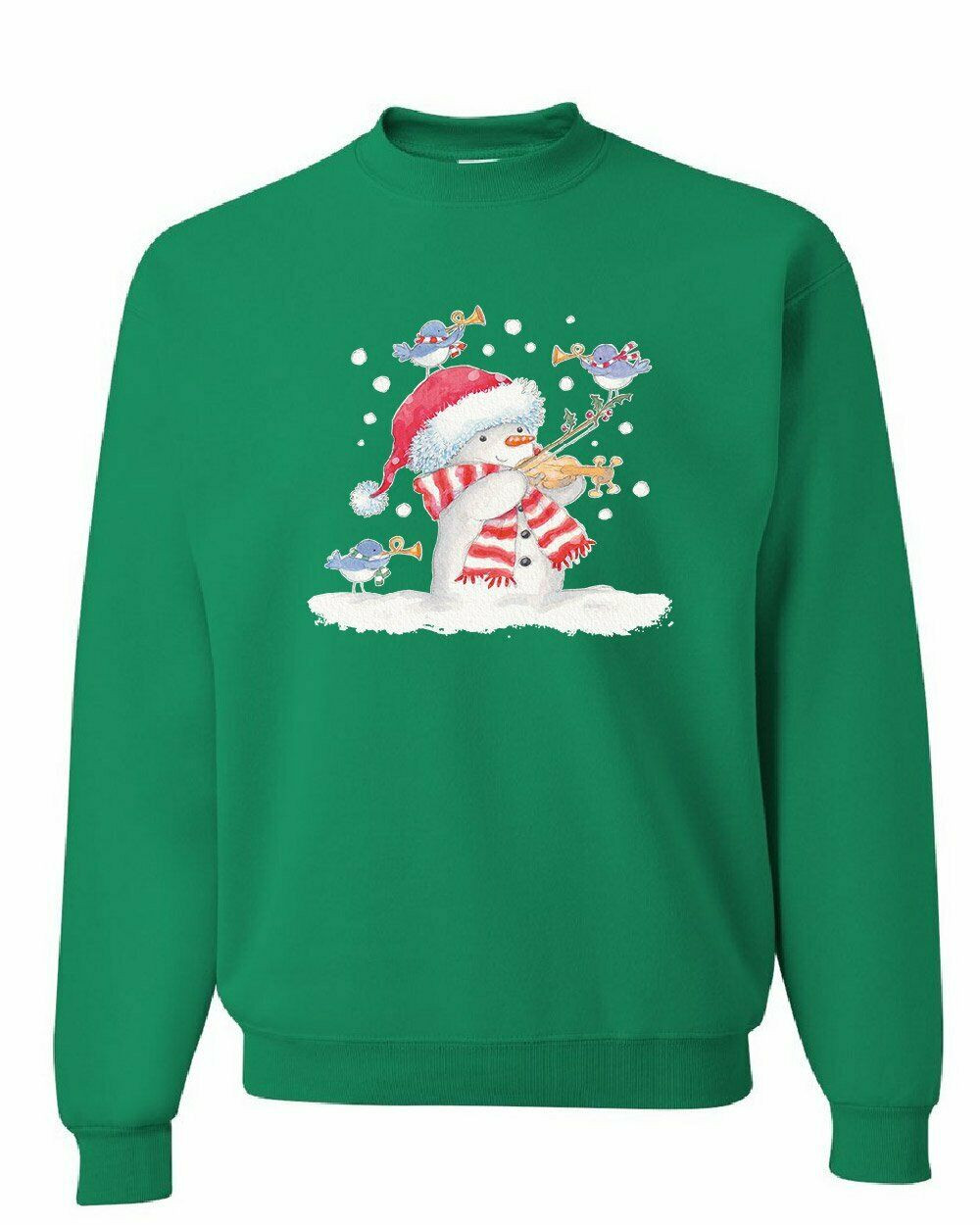 Snowman Playing a Violin Sweatshirt Merry Christmas  Snowman happiness funny birds Style: Sweatshirt, Color: Green
