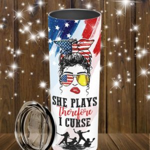 Softball Girl, She Plays Therefore I Curse Skinny Tumbler product photo 1