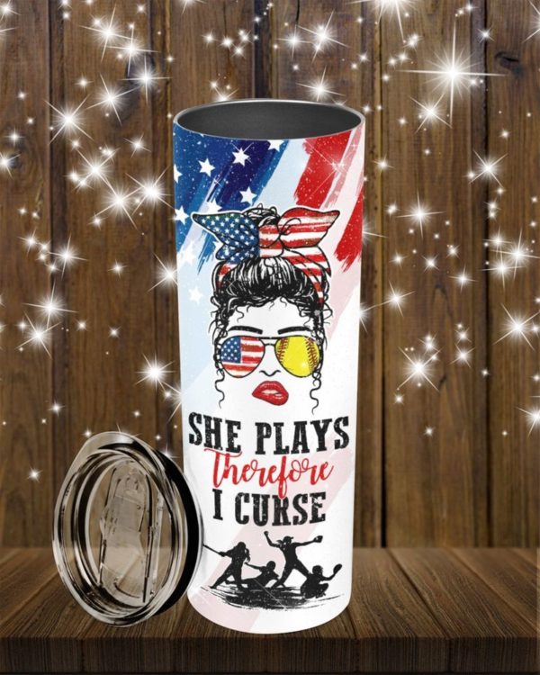 Softball Girl, She Plays Therefore I Curse Skinny Tumbler product photo 1