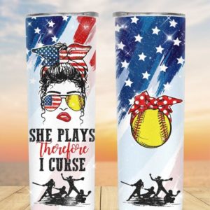 Softball Girl, She Plays Therefore I Curse Skinny Tumbler product photo 2
