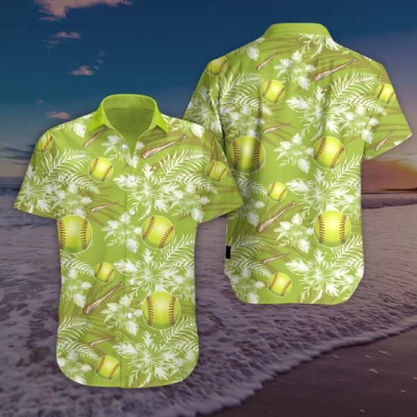 Softball Hawaiian All Over Print Shirt Short Sleeve Hawaiian Shirt Yellow S