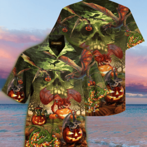 Spooky Dragon Halloween Hawaiian Shirt Short Sleeve Hawaiian Shirt Black S