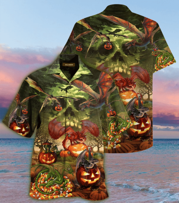 Spooky Dragon Halloween Hawaiian Shirt Short Sleeve Hawaiian Shirt Black S