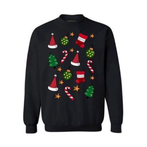 Stocking And Candy Cane Pattern Christmas Sweatshirt Sweatshirt Black S