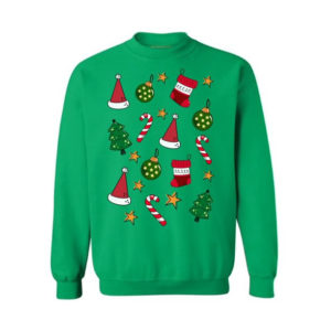 Stocking And Candy Cane Pattern Christmas Sweatshirt Sweatshirt Green S