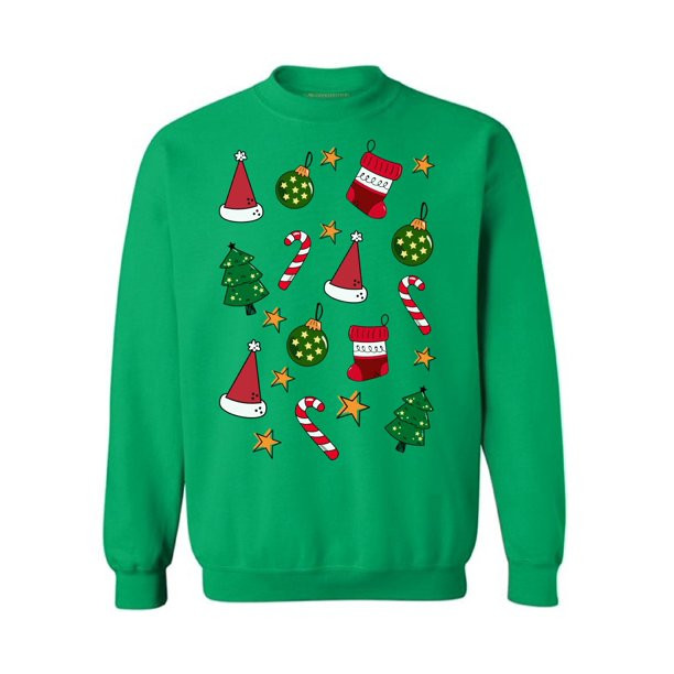 Stocking And Candy Cane Pattern Christmas Sweatshirt Style: Sweatshirt, Color: Green