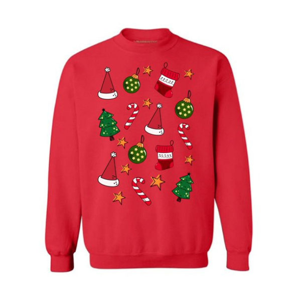 Stocking And Candy Cane Pattern Christmas Sweatshirt Sweatshirt Red S