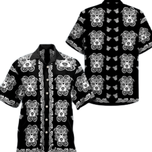 Sugar Skull Dog Halloween Hawaiian Shirt Short-Sleeve Hawaiian Shirt Black S