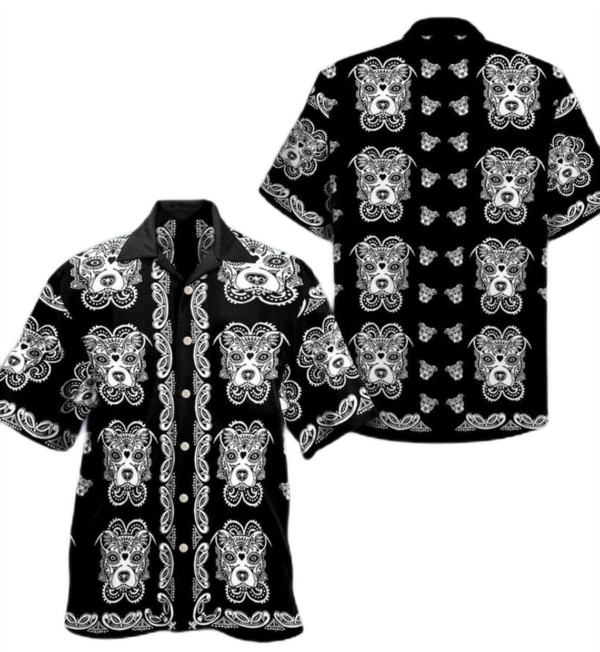 Sugar Skull Dog Halloween Hawaiian Shirt Short-Sleeve Hawaiian Shirt Black S