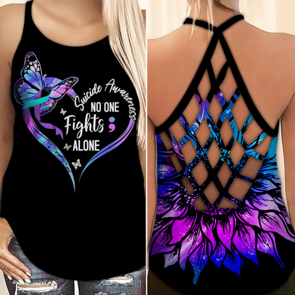 Suicide Awareness No One Fights Alone Criss Cross Tank Top product photo 0
