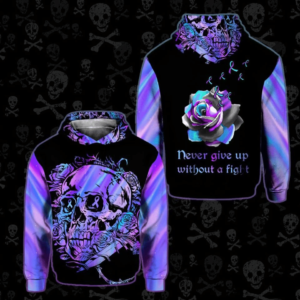 Suicide Awareness Rose, Never Give Up Without A Fight 3D Printed Shirt 3D Hoodie Black S