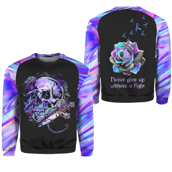 Suicide Awareness Rose, Never Give Up Without A Fight 3D Printed Shirt 3D Sweatshirt Black S