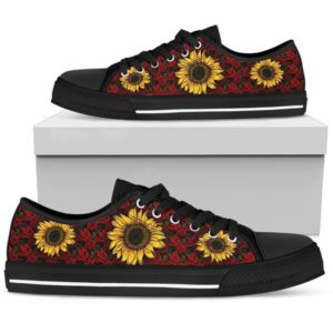 Sunflower Rose Black Low Top Canvas Shoes Men & Women product photo 3