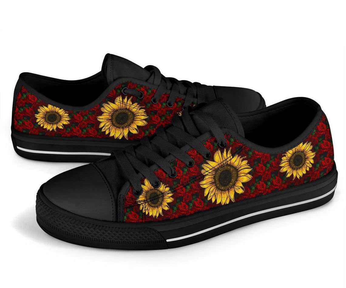 Sunflower Rose Black Low Top Canvas Shoes Men & Women Men's Shoes US6