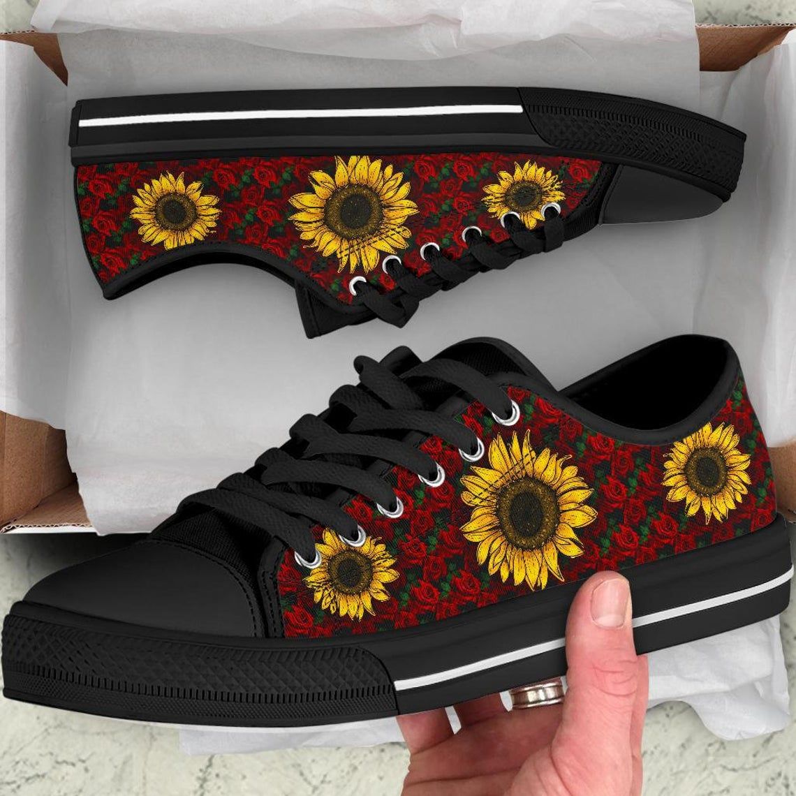 Sunflower Rose Black Low Top Canvas Shoes Men & Women Style: Women's Shoes, Size: US6
