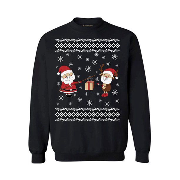 Sweater Funny Santa's Reindeer Sweater Santa's Gifts Christmas Mask Style: Sweatshirt, Color: Black
