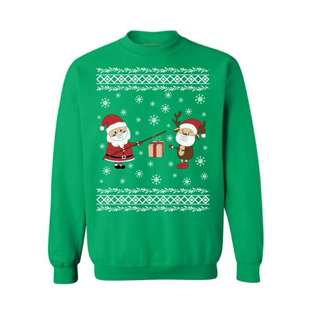 Sweater Funny Santa's Reindeer Sweater Santa's Gifts Christmas Mask Style: Sweatshirt, Color: Green