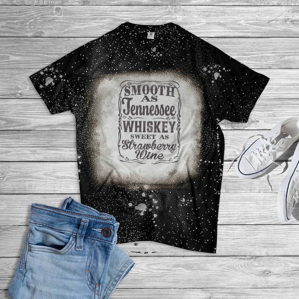 Tennessee Whiskey Sweet As Strawberry Wine Bleached T-Shirt Style: Bleached T-Shirt, Color: Black