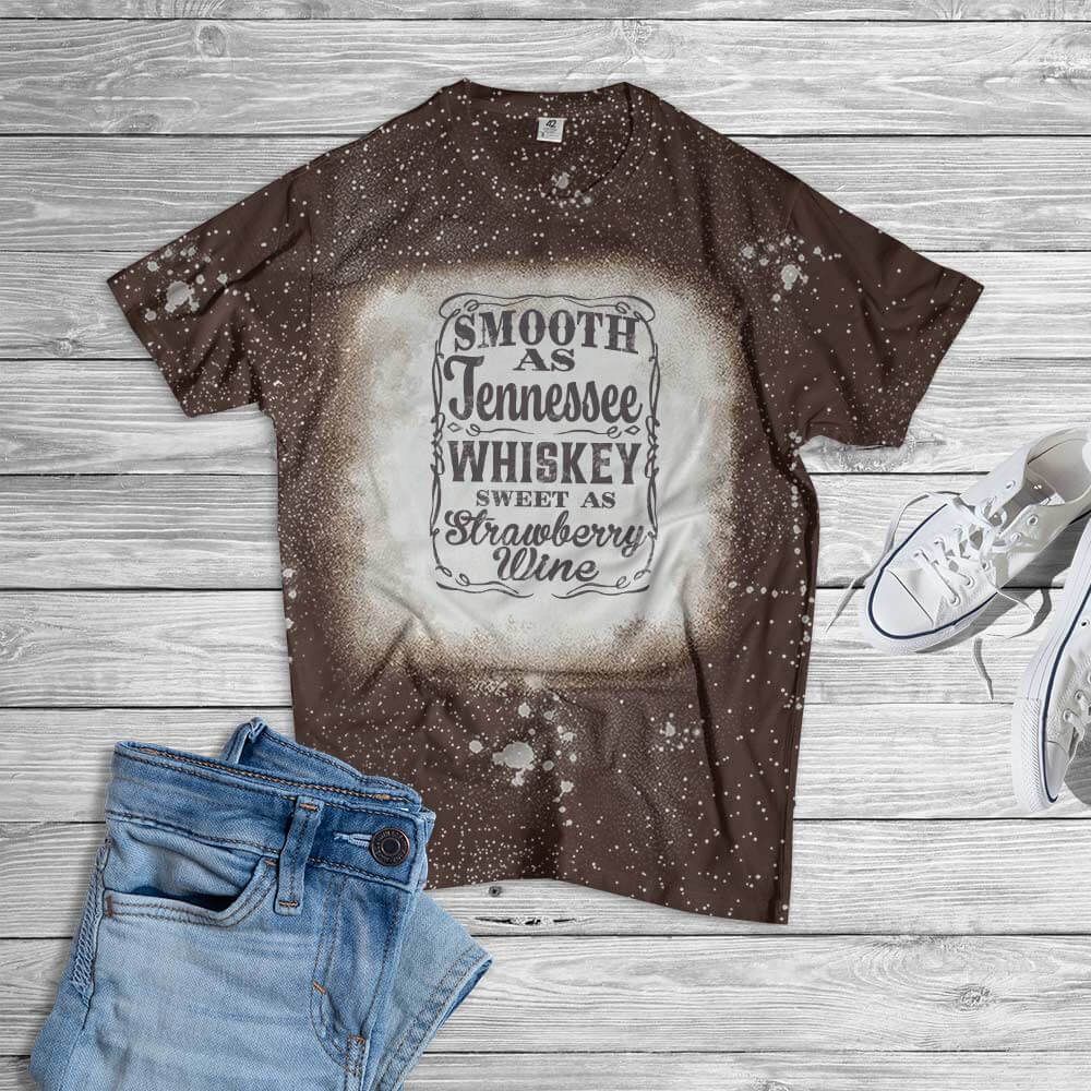 Tennessee Whiskey Sweet As Strawberry Wine Bleached T-Shirt Style: Bleached T-Shirt, Color: Brown
