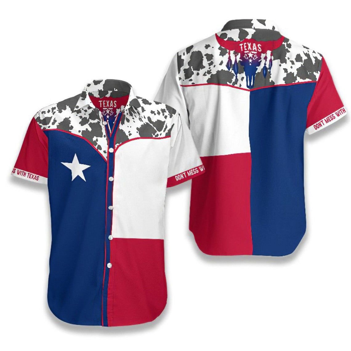 Texas States Button Hawaiian Shirt Style: Short Sleeve Hawaiian Shirt, Color: White