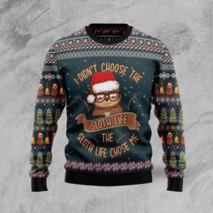 The Sloth Life Chose Me Santa Christmas Sweater AOP Sweater Navy S