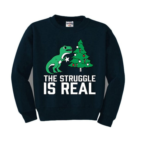 The Struggle is Real Christmas Sweater Christmas Tree Sweatshirt Navy S