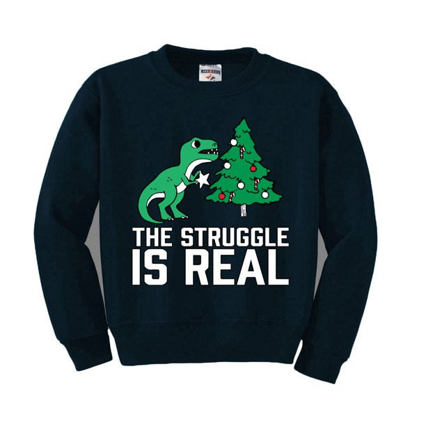 The Struggle is Real Christmas Sweater Christmas Tree Style: Sweatshirt, Color: Navy
