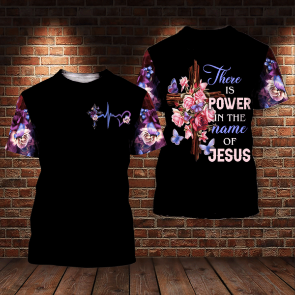 There Is Power in The Name Of Jesus Cross Flower All Over Print 3D Shirt 3D T-Shirt Black S