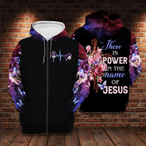 There Is Power in The Name Of Jesus Cross Flower All Over Print 3D Shirt 3D Zip Hoodie Black S