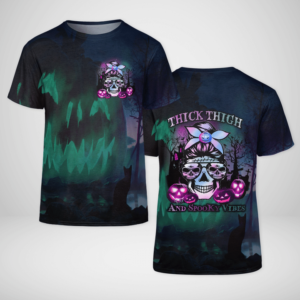 Thick Thigh And Spooky Vibe Pumpkin Skull 3D All Over Print Shirt 3D T-Shirt Black S