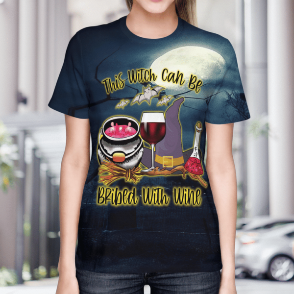 This Witch Can Be Bribed With Wine 3D All Over Print Shirt product photo 3
