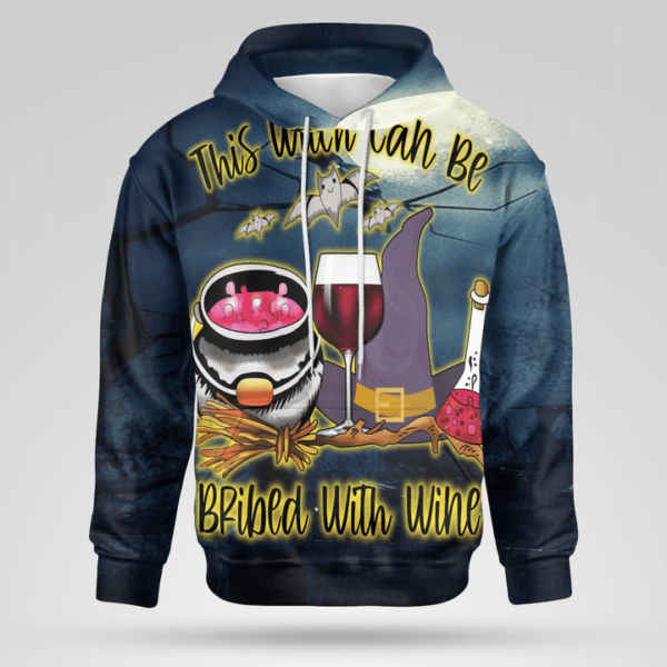 This Witch Can Be Bribed With Wine 3D All Over Print Shirt 3D Hoodie Black S