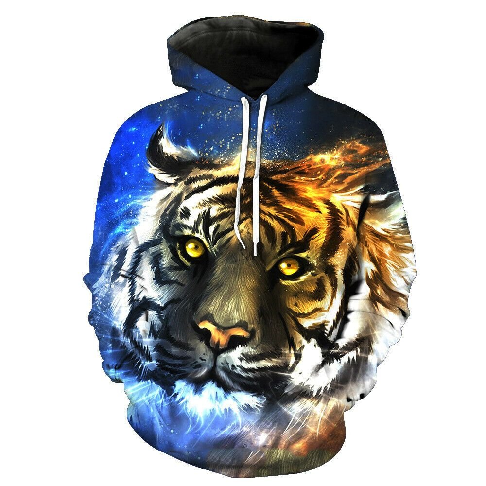 Tiger 3D Hoodie Pullover Coat Top All Over Print Hoodie Style: 3D Hoodie, Color: Blue