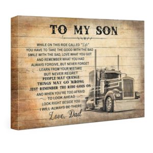 To My Son from Love Dad Truck Driver Canvas Wall Art Landscape Canvas White 12x8