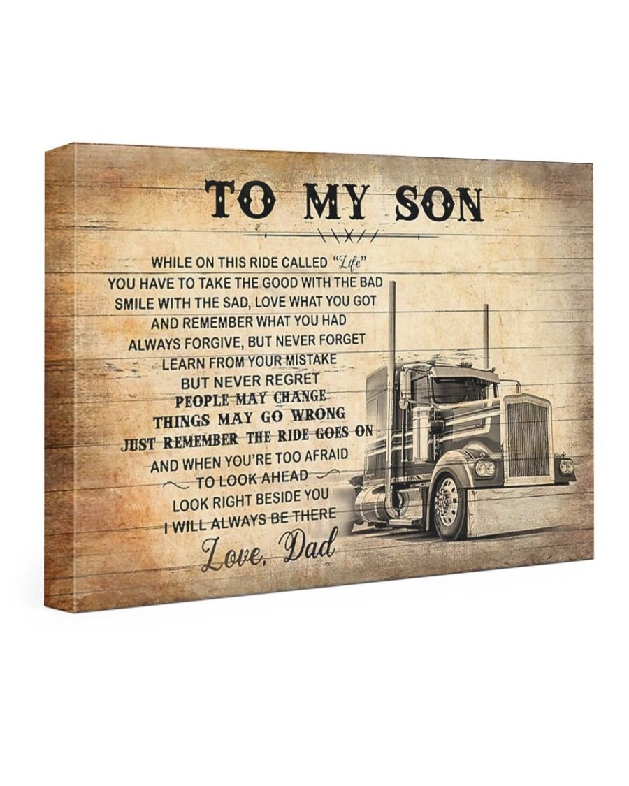 To My Son from Love Dad Truck Driver Canvas Wall Art Style: Landscape Canvas, Color: White